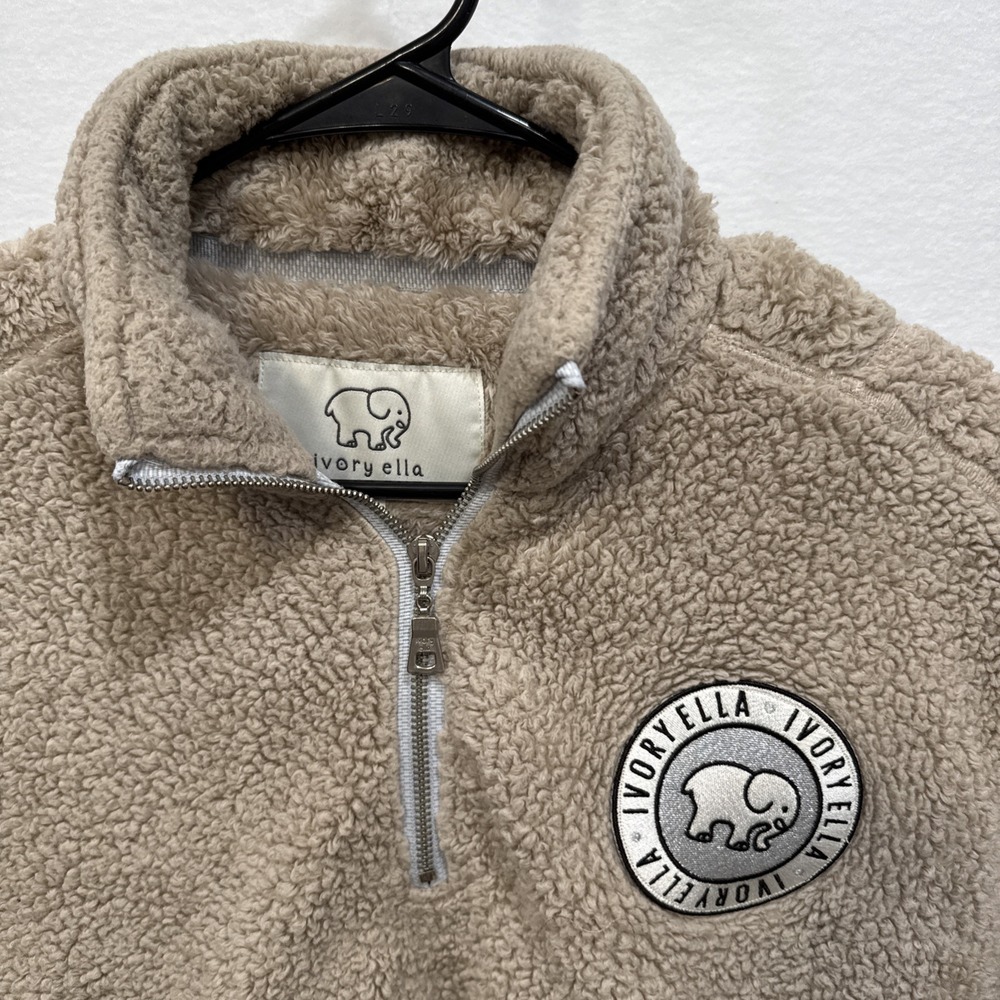 Ivory Ella Cream Sherpa Fleece Zipper Pull Over Sweater